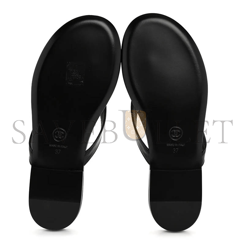 Ch**el lambskin crystal cc thong sandals